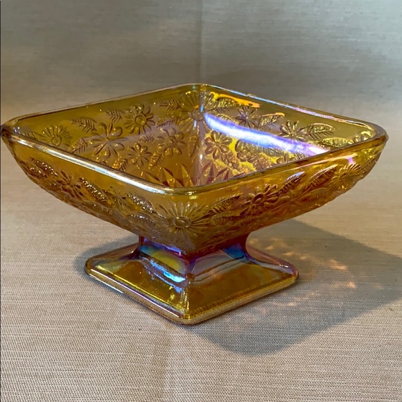 Indiana Carnival Glass Other - Vintage Amber Iridescent Carnival Glass Candy Dish